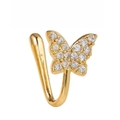Golden butterfly nose cuff with sparkling cubic zirconia pavé and U-shaped design - Pave Butterfly Style (EGJ0255) Gold