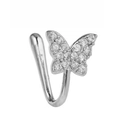 Silver butterfly non-piercing nose cuff with sparkling cubic zirconia wing inlay - Pave Butterfly Style (EGJ0255) Silver