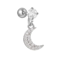 Boucles d'oreilles lune argentées avec studs en zircon et fermoir boule sécurisé - Style Lune Argentée (EGD1133 K Blanc)