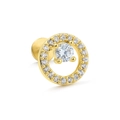 Elegant gold piercing stud with sparkling zircon halo and central brilliant cut stone - Double Halo Round Style (CD00154 Gold)