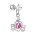 Piercing nombril carrosse citrouille argenté avec pierre rose et accents de zircone clair - Style Carrosse Citrouille Argent et Rose (EGD1135 Rose et Or Blanc)