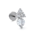 Silver flower stud piercing with clear cluster zircons and a flat back titanium post - Four Stone Cluster Style (CD00720 White K)
