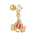 Boucles d'oreilles dorées avec zircon blanc et pendentif carrosse citrouille rose - Style Carrosse Citrouille Rose Rouge Doré (EGD1135 Rose Rouge 18K)