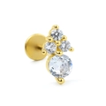Golden labret stud with four-stone cluster zircon setting and flat back design - Four Stone Cluster Style (CD00720 Gold)
