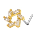 L-shaped gold plated nose stud with a star head featuring six rectangular cubic zirconia - Hexagon Star (BD00684) / Gold