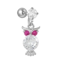 Piercing nombril chouette argentée avec grand zircon et yeux en pierre violette - Style Hibou Argent et Rouge (EGD1137 Rouge Finition Or Blanc)