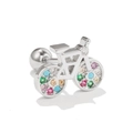 Silver bicycle stud earring with colorful cubic zirconia and screw ball back closure - Colorful Wheel Bicycle (White Gold Plated EGD0487)