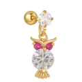 Boucle d'oreille cartilage hibou dorée avec gemmes roses et zirconiums cubiques - Modèle Hibou Rouge Doré (EGD1137 Rouge 18K)