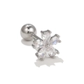 Sparkling silver flower cartilage stud with five teardrop-shaped cubic zirconia and screw back - Five-Petal Flower Design (EGD0493 White Gold Color)