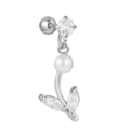 Piercing cartilage fleur argent avec perle opale et pierres de zircon blanc marquise - Style Floral Argenté (EGD1138 Blanc K)