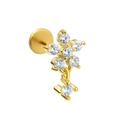 Gold flower piercing stud with sparkling white gemstones and elegant petal drop detail - Flower Pendant Style (CD00905 Gold)