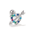 Silver Cupid arrow heart piercing stud with colorful pave crystals and screw back - Cupid's Arrow Through the Heart (EGD0496 White Gold)