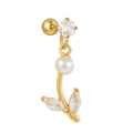 Piercing hélix doré en forme de fleur avec zircons marquise et perle blanche - Style Floral Doré (EGD1138 Or)