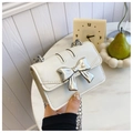 Mini sac blanc en cuir PU avec chaîne et nœud argenté pour filles et femmes - Blanc Cassé