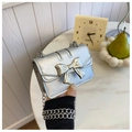 Mini sac carré argenté avec nœud métallique et bandoulière en chaîne pour filles - Argent