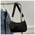 Black nylon hobo bag with a mini round coin purse on a wide shoulder strap - Black