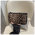 Leopard print rectangular shoulder bag with silver bead trim and metal chain strap - Brown