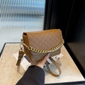 Brown monogram crossbody bag with gold chain strap and letter M print pattern - Brown