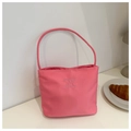Detailed view of pink nylon bucket bag with pretty and liberty embroidery - Rose Pink