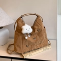 Brown tote bag in crinkled nylon with silver butterfly charm and cloud plush pendant - Brown (With Pendant)