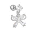 Clou d'oreille piercing nœud argenté avec zircons clairs en forme de papillon - Style Nœud Papillon Argenté (EGD1139 K Blanc)