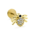 Golden spider labret stud with zircon pavé and flat back screw for cartilage and lip piercings - Spider Shape Style (CD00931 Gold)