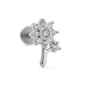 Flower labret stud in silver steel finish with sparkling white zircon petals - Flower Vine Style (CD00961 White K)