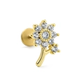 Golden flower labret stud with crystal inlay and flat back design for ear piercing - Flower Vine Style (CD00961 Gold)
