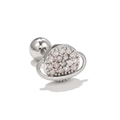 Silver planet stud earring with sparkling cubic zirconia and secure screw back closure - Planet Saturn Design (EGD0663 White Gold Plated)