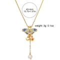 Golden butterfly necklace with enamel pendant, heart charm and white pearl accent - Gold Butterfly Pearl Tassel Necklace (X0239)