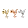 Star fairy wand butterfly earrings set in gold, rose gold and silver finishes - Colorful Butterfly Style (EGD2095)