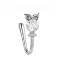 Silver non-pierced owl nose ring with sparkling white zircon crystals in U-shaped design - Owl Style (EGJ0159) / Silver