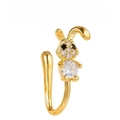 Gold rabbit clip-on nose ring with micro-paved white crystals and U-shaped design - Rabbit Style (EGJ0183) / Gold