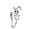 Silver rabbit clip-on nose ring with sparkling cubic zirconia stones for non-pierced nose - Rabbit Style (EGJ0183) / Silver