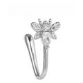 Faux piercing de nez abeille argentée avec zircons blancs scintillants sur fond blanc - Style Abeille (EGJ0233) / Argent