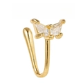 U-shaped non-piercing gold nose clip with butterfly zirconia stone wings - Butterfly Wing Style (EGJ0242) / Gold