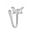 Silver butterfly U-shaped non-piercing nose ring with sparkling zircon crystals - Butterfly Wing Style (EGJ0242) / Silver