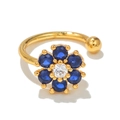 18K gold flower ear cuff with dark blue faceted crystals and a white center gem - Flower Design (EGJ0015) / Blue Flower Gold Tone (EGJ0015)