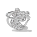 Silver minimalist adjustable animal ring with shimmering pavé crystal details - Animal Design (EGJ0021) / Animal Shape Silver Tone (EGJ0021)