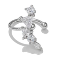 Silver color ear cuff with sparkling zircon clusters in round and marquise shapes - Geometric Cluster Silver Tone (EGJ0022)