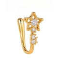 Gold plated brass U-shaped nose clip featuring star design and four white zircons - Star Style Gold (EGJ0174 Gold)