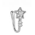 Silver star non-piercing nose cuff with round clear cubic zirconia stones - Silver Five-Pointed Star Style (EGJ0174, White Gold Plated)