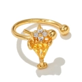 18K gold ear cuff featuring a yellow triangle gemstone and white floral accents - Cocktail Glass Gold Tone (EGJ0023)