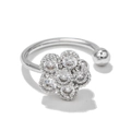 Silver open flower ring with seven round zircons and a smooth metallic bead finish - Flower Cluster Silver Tone (EGJ0024)