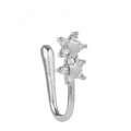Silver non-piercing U-shaped nose clip featuring dual stars with micro-pave zircons - Double Star Style Silver (EGJ0215 White Gold Plated)