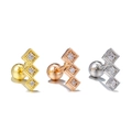 Detail of geometric rhinestone earrings in gold, rose gold and silver with screw ball back - Triple Rhombus Geometric Style (EGD1863)