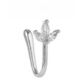 Silver U-shaped non-piercing nose cuff with marquise-cut crystal floral design - Clover Leaf Style Silver (EGJ0232 White Gold Tone)