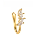 Golden U-shaped non-piercing nose ring with marquise-cut marquise zircon leaf accents - Marquise Zirconia Style (EGJ0213 Gold)