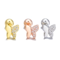 Three-color butterfly cartilage studs with zircon pavé wings and screw-back closures - Butterfly Style (EGD0789)