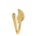 U-shaped non-pierced copper nose ring with golden leaf design and zircon inlay - Leaf Style (EGJ0235 Gold)